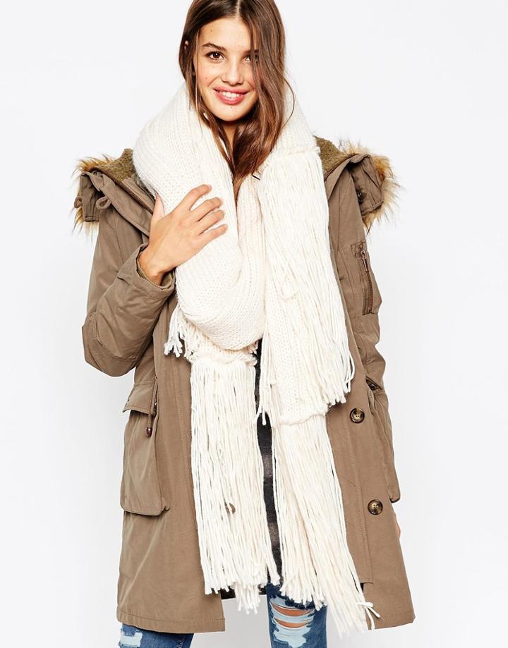 Asos Oversized Fringe Scarf - Cream