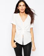 Asos Tuck Drape Front Top - Cream