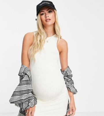 Pieces Maternity Body-conscious Mini Dress In Cream-white