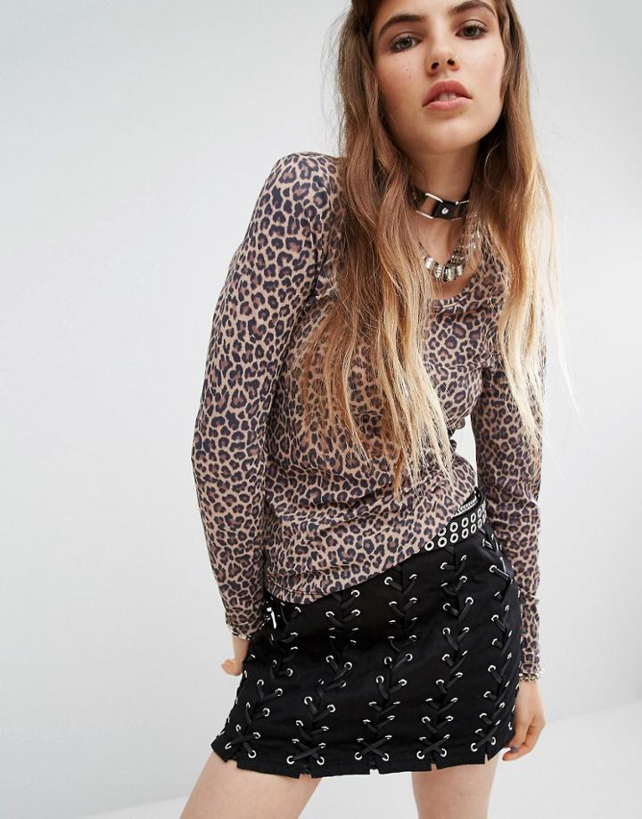 Tripp Nyc Leopard Printed Mesh Top - Multi