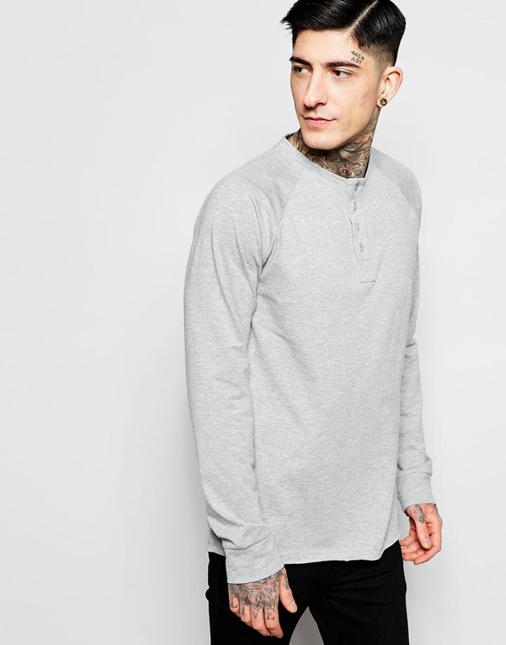 Brooklyn Supply Co Long Sleeve Henley Raw Edge Distressed Gray Marl - Gray Marl
