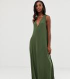 Asos Design Tall Plunge Trapeze Maxi Dress-green