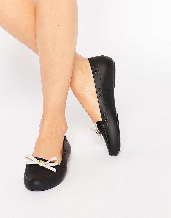 Mel By Melissa Bow Trim Flat Slipper Shoe - Black