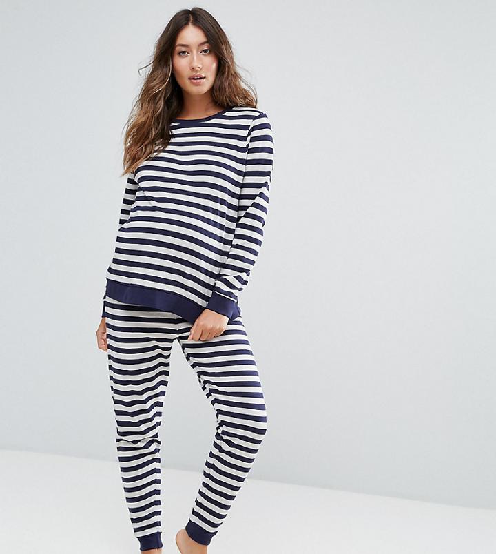 Asos Maternity Lounge Stripe Sweat & Jogger Set - Blue