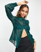 Lipsy Woven Shirt In Animal Burnout Print In Emerald Green