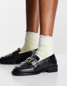 Asos Design Mortice Leather Fringe Loafers In Black Croc