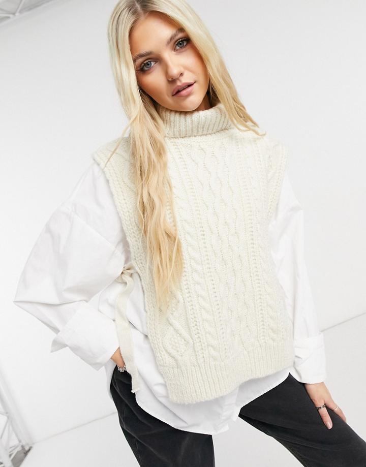 Noisy May Sleeveless High Neck Knitted Vest In Cream-white