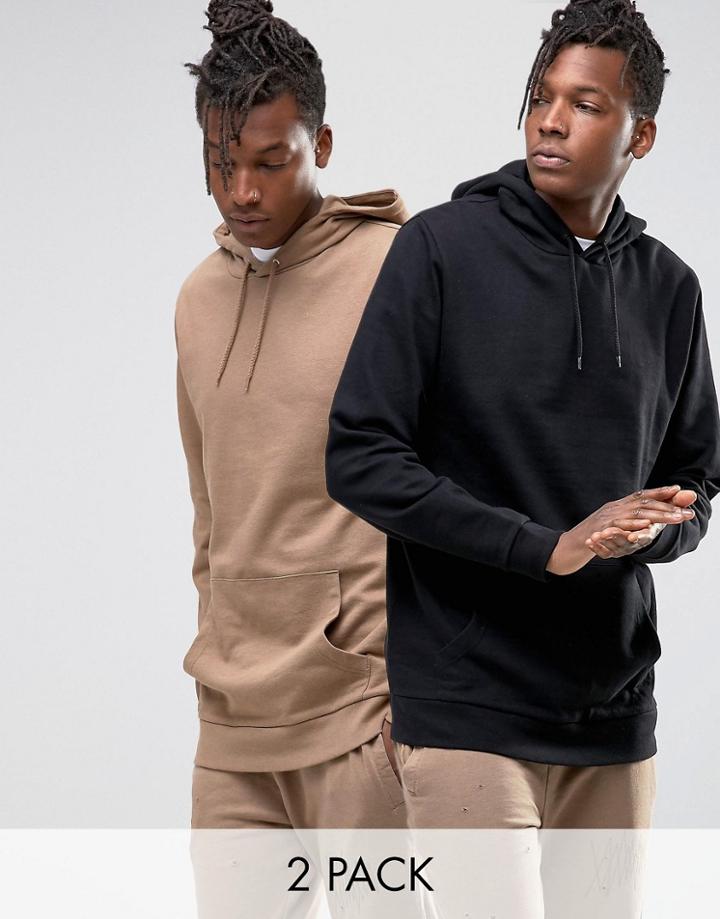 Asos Longline Hoodie 2 Pack Beige/ Black - Multi