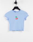 Weekday Viola Organic Blend Cotton Cherry Crop T-shirt With Lettuce Edge In Light Blue-blues