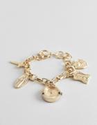 Asos Design Watch With Vintage Style Religious Icon Charms And Clock Pendant In Gold - Gold