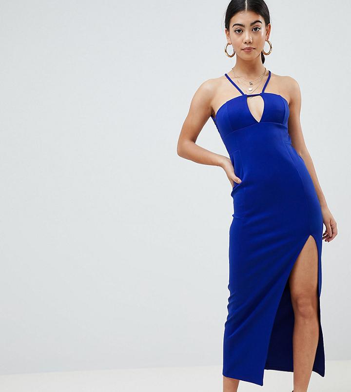Asos Design Petite Scuba Maxi Dress With Lace Back Detail-blue