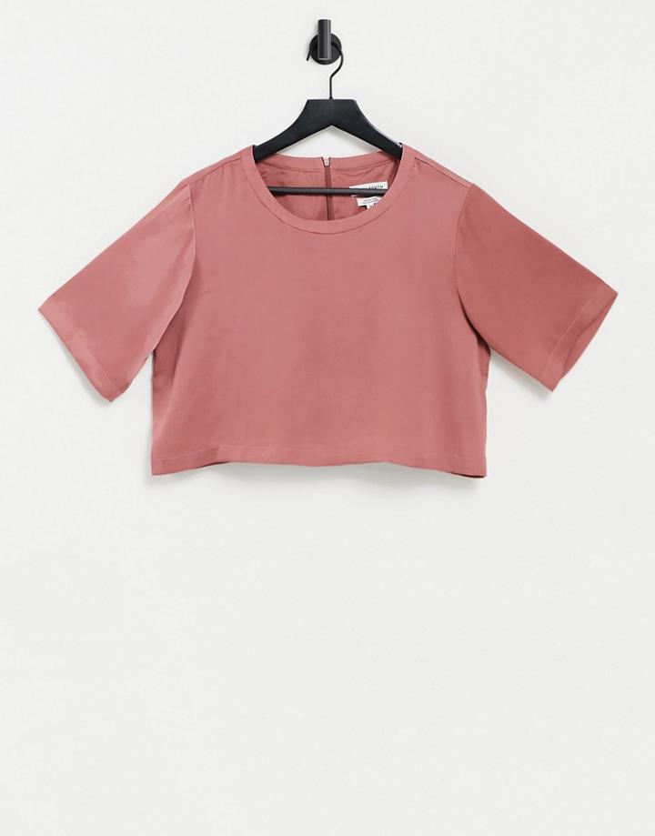 Native Youth Cropped Satin Top In Pink