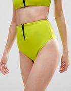 Asos Neoprene Chunky Functional Zip High Waist Bikini Bottom - Green