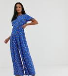 Asos Design Petite Ditsy Floral Tea Jumpsuit With Button Side