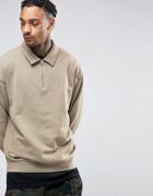 Asos Sweatshirt With Half Zip And Collar - Beige