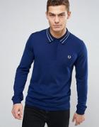 Fred Perry Knit Polo Tramline Tipped Long Sleeve In Navy - Navy