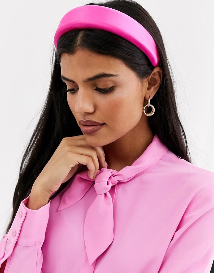 & Other Stories Padded Satin Headband In Bright Pink