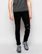 Pull & Bear Jeans In Slim Fit With Rips In Black - Black