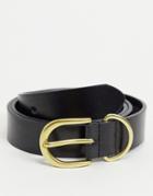 Asos Design Waist And Hip Belt With Gold Buckle In Black