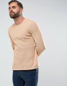 Asos Long Sleeve T-shirt In Textured Waffle Fabric In Beige - Beige