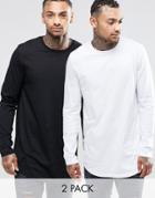 Asos Relaxed Longline Long Sleeve T-shirt With Curve Hem 2 Pack Save 21%
