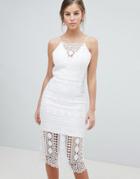 Chi Chi London Lace Midi Dress With V Back - White