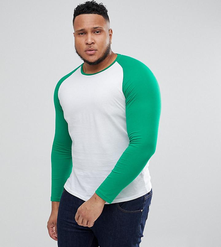 Only & Sons Plus Contrast Raglan Long Sleeve Tee - White