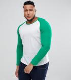 Only & Sons Plus Contrast Raglan Long Sleeve Tee - White