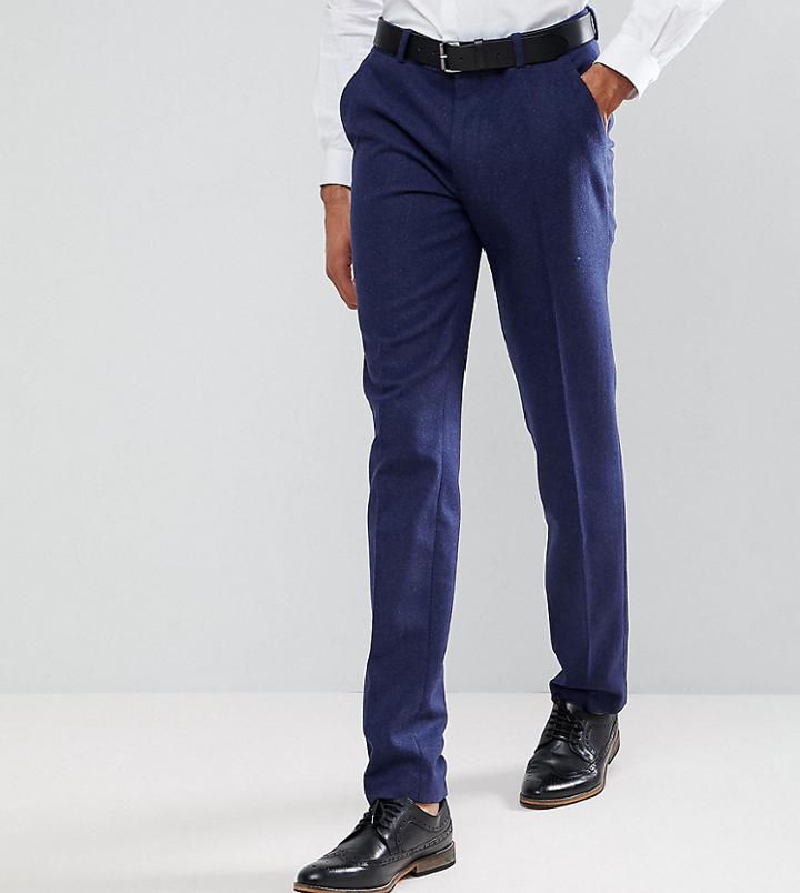 Asos Tall Wedding Skinny Suit Pants In Navy Wool Mix - Navy