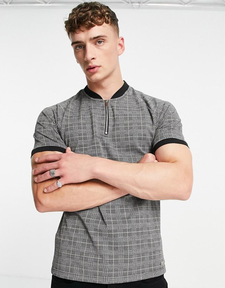 Mauvais Coordinating Checked Zip T-shirt In Gray-grey
