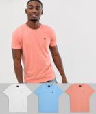 Abercrombie & Fitch 3 Pack Icon Logo Crew Neck T-shirt In Coral/white/light Blue-multi