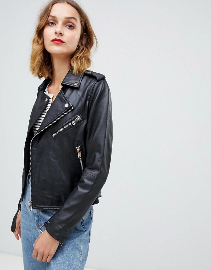 Barney's Originals Leather Jacket With Belt-black