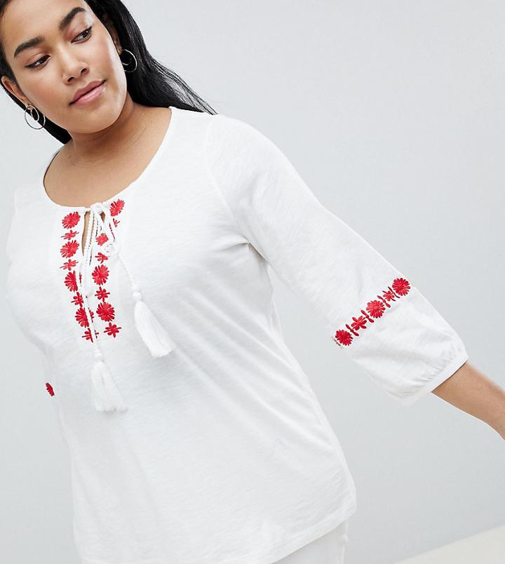 Junarose Embroidered Smock Top - White