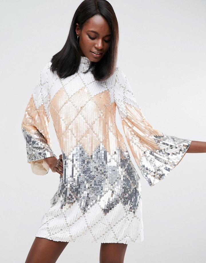 Asos Red Carpet Diamond Fluted Mini Dress - Multi