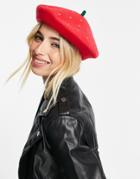 Monki Strawberry Wool Beret In Red