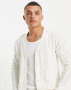 Another Influence V Neck Cable Knit Cardigan In White