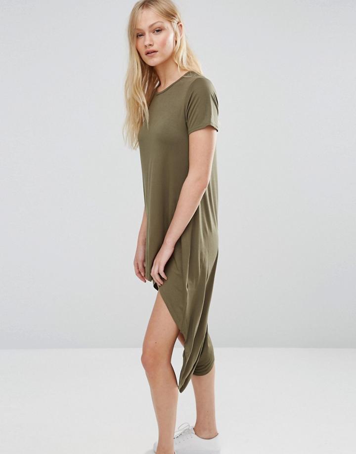 Daisy Street Dip Back Tee Dress - Green