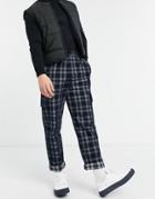 Asos Design Skater Fit Pants In Brushed Plaid With Cargo Pockets-black