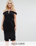 Asos Curve Strappy Keyhole Bardot Midi Dress - Black