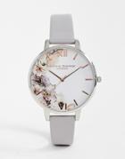 Olivia Burton Ob16pp32 Watercolor Florals Leather Watch - Gray