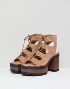 Pull & Bear Lace Up Front Heel In Tan - Tan