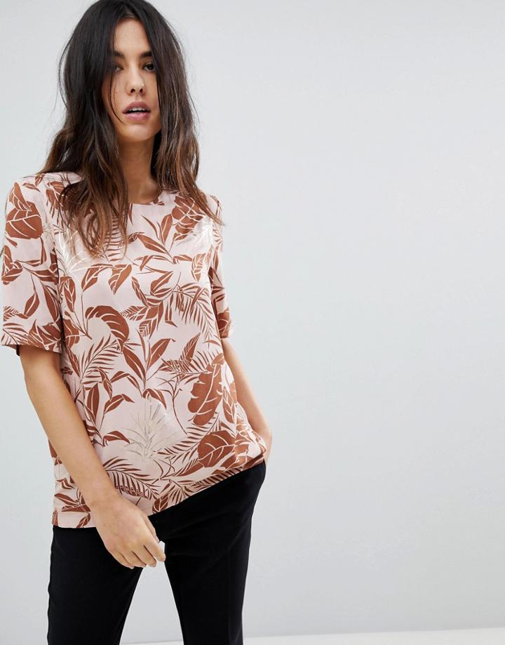 Y.a.s Fall Leaf Print Top - Pink