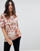 Y.a.s Fall Leaf Print Top - Pink