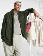 Asos Design Oversized Boucle Borg Shirt In Green