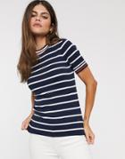 Esprit Knitted Stripe Short Sleeve Top-navy