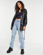 Asos Design Waisted Leather Look Suit Shacket In Black