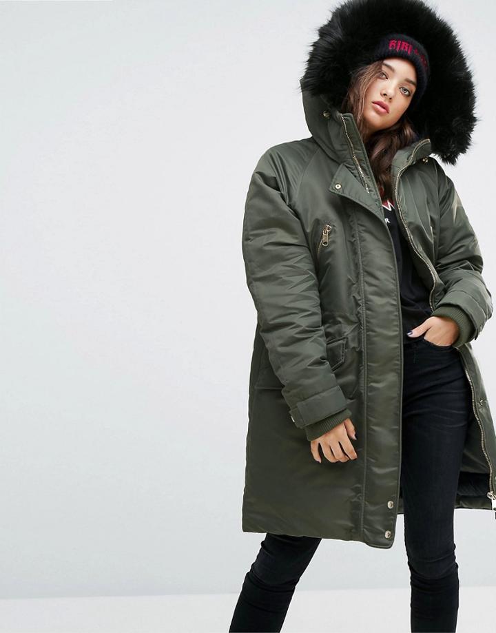 Gigi Hadid Down Parka With Faux Fur Lining-green