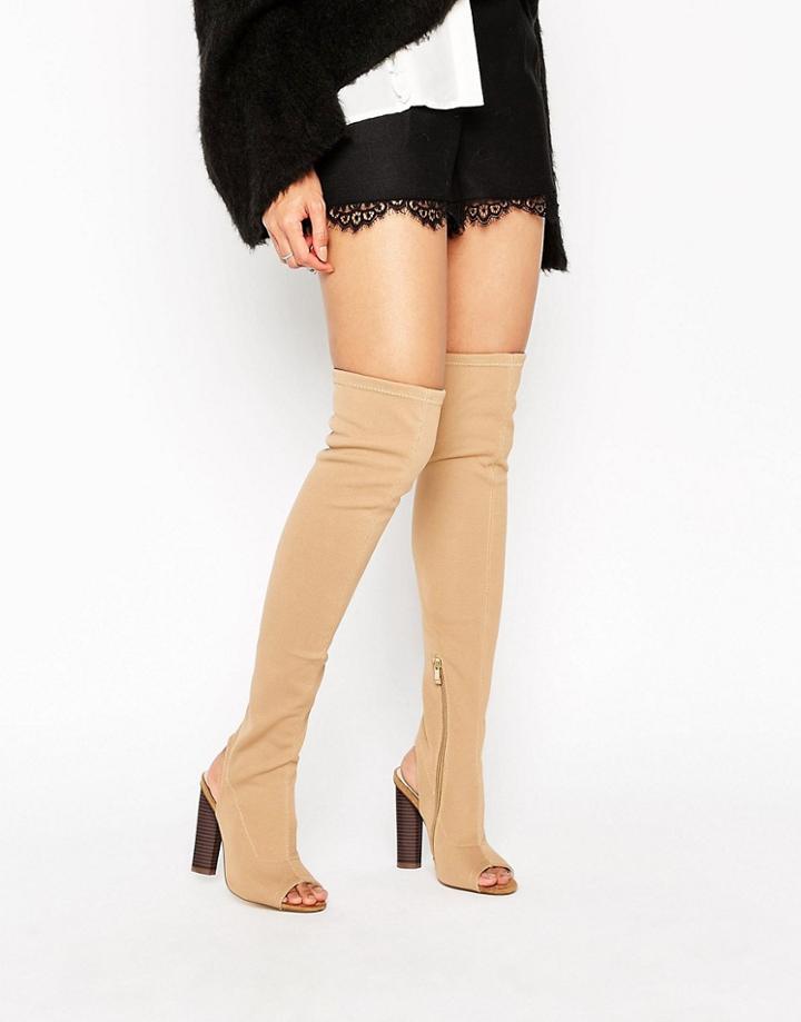 Truffle Peep Toe Over The Knee Boot - Beige