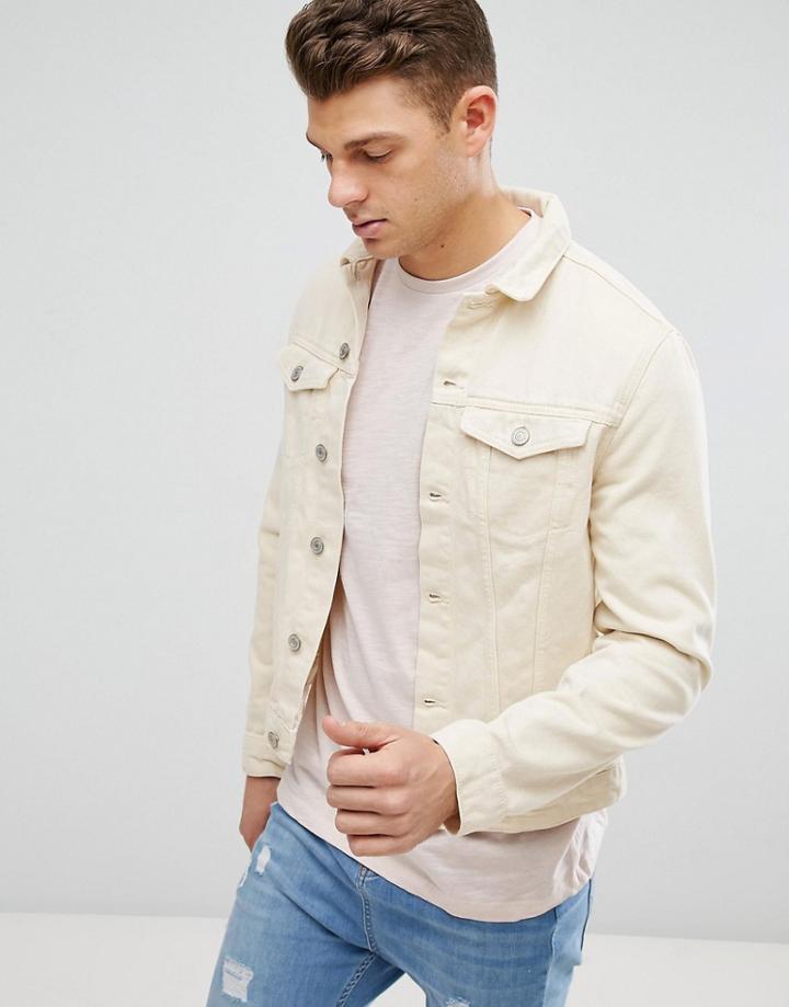 New Look Denim Jacket In Ecru - Stone