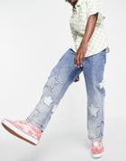 Jaded London Skate Jeans In Blue With Star Applique-blues
